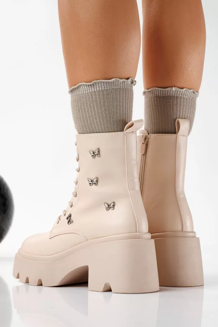 Ghete dama îmblanite bej din piele ecologica Olivia #22789