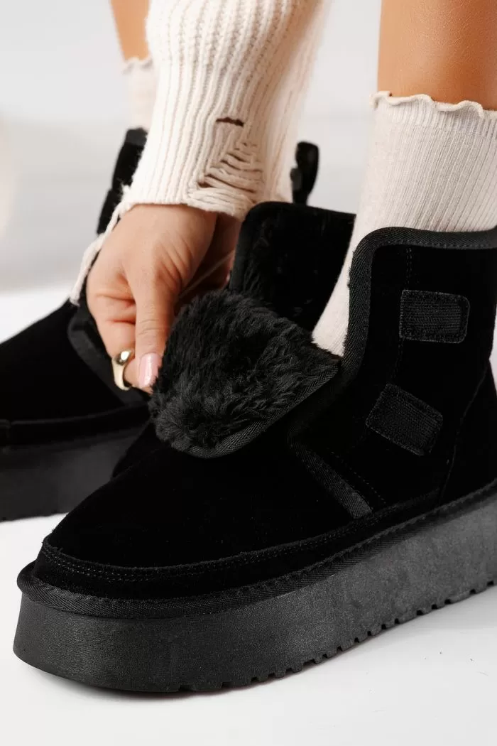 Cizme scurte dama îmblanite tip Ug negre din piele naturala intoarsa Nicoleta #22883