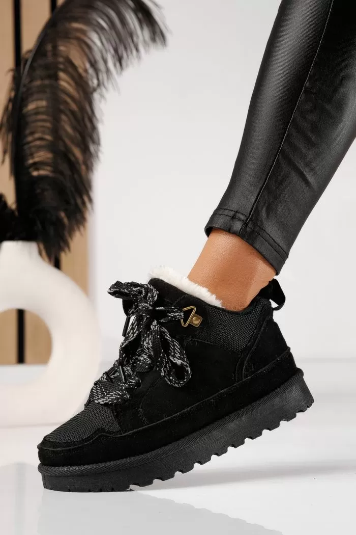 Adidasi dama îmblaniti negri din piele ecologica intoarsa Eliza #22906