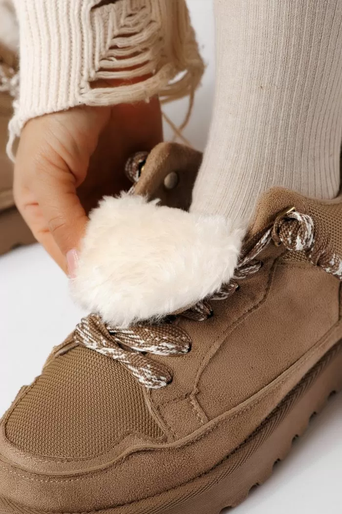 Adidasi dama îmblaniti khaki din piele ecologica intoarsa Eliza #22907