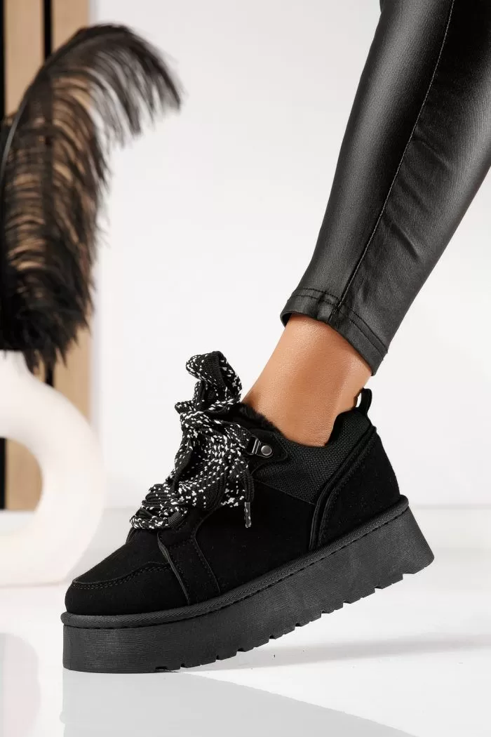 Adidasi dama captusiti negri din piele ecologica intoarsa Elvira #22909