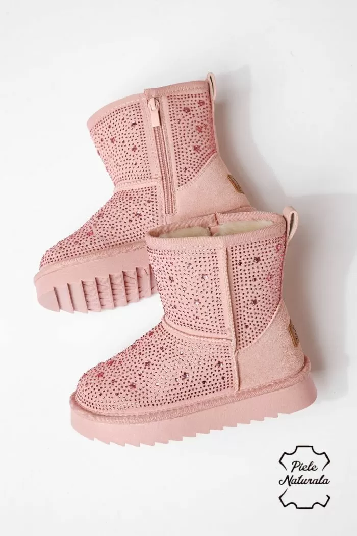Ghete fete îmblanite roz din piele naturala intoarsa Marisa #23002