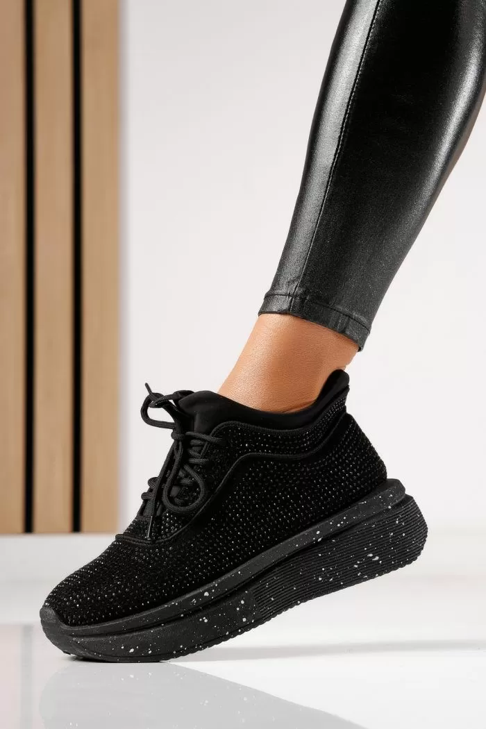 Adidasi dama vatuiti negri din piele ecologica intoarsa Eileen #23037