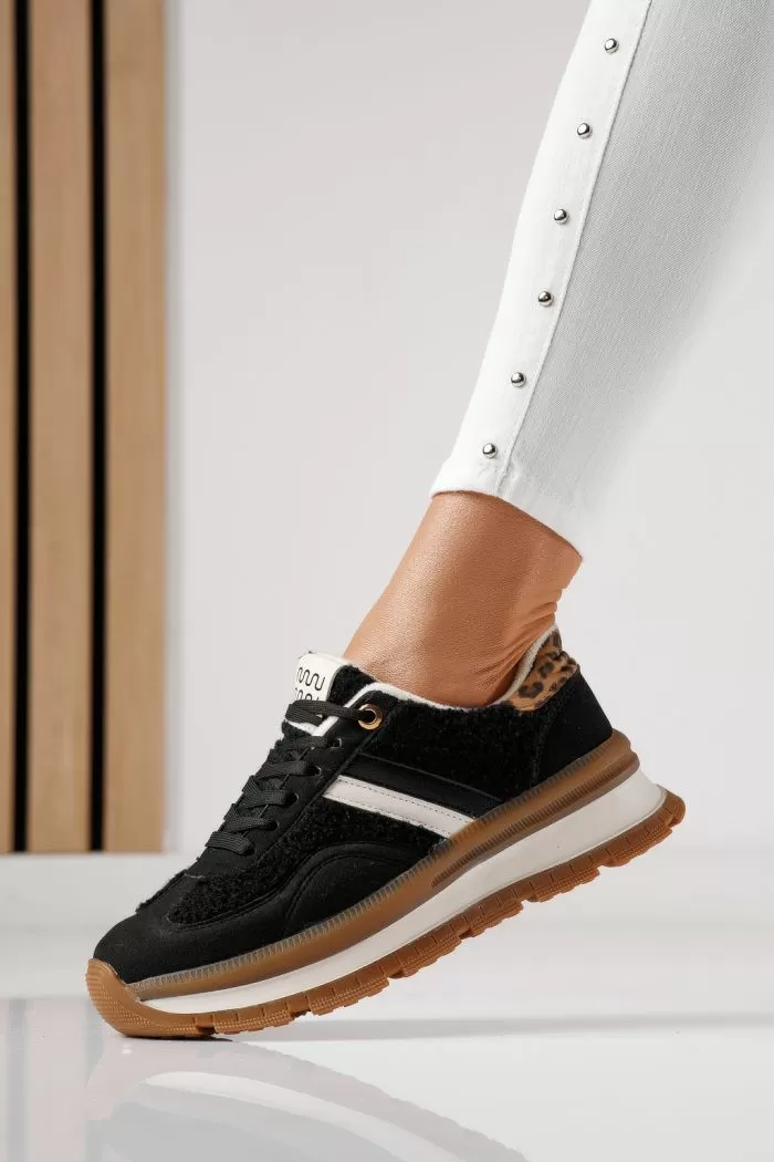 Adidasi dama vatuiti negri din piele ecologica intoarsa Leila #23042