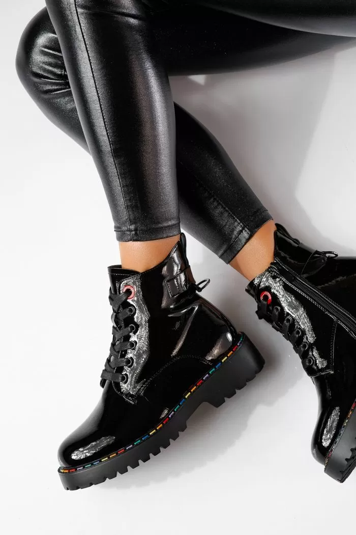 Ghete dama îmblanite negre din piele ecologica lacuita Sevda #23049