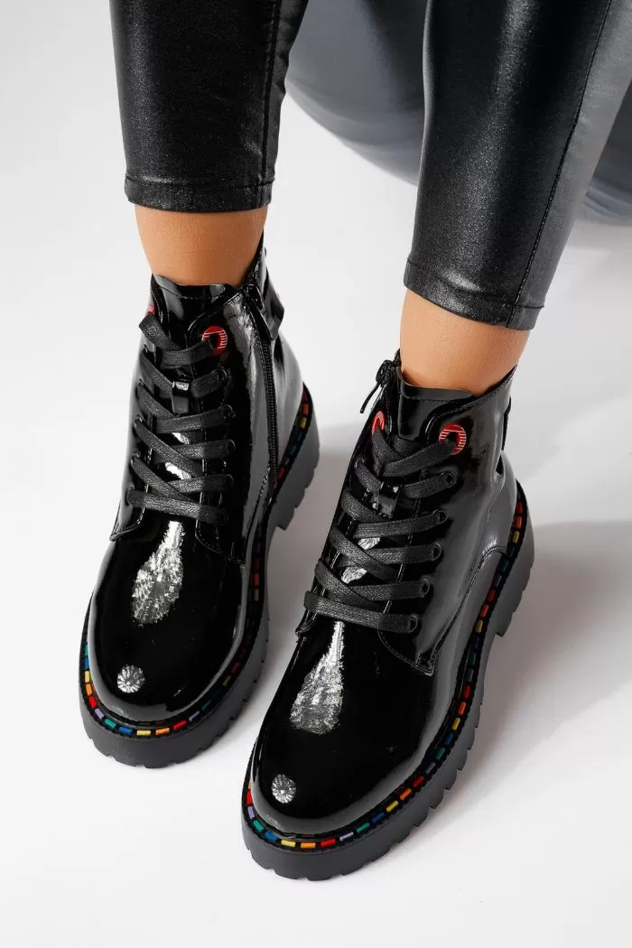 Ghete dama îmblanite negre din piele ecologica lacuita Sevda #23049