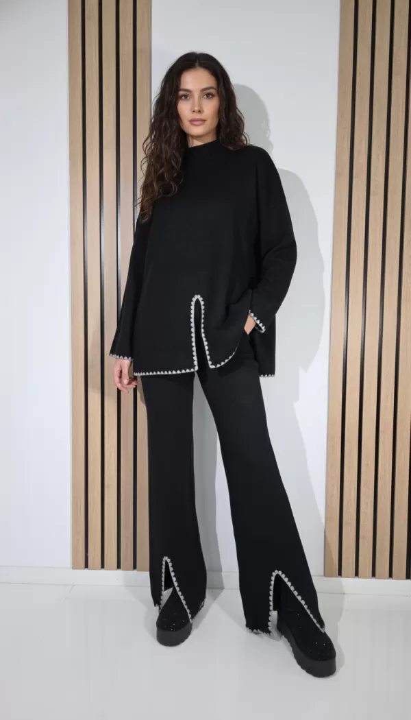  Compleu Dama negru June 2 piese tricot #A1275