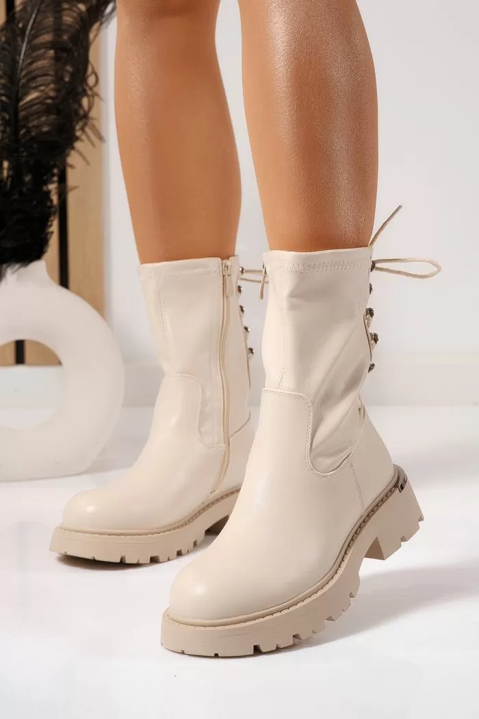 Ghete dama captusite bej din piele ecologica Evelyn #23077