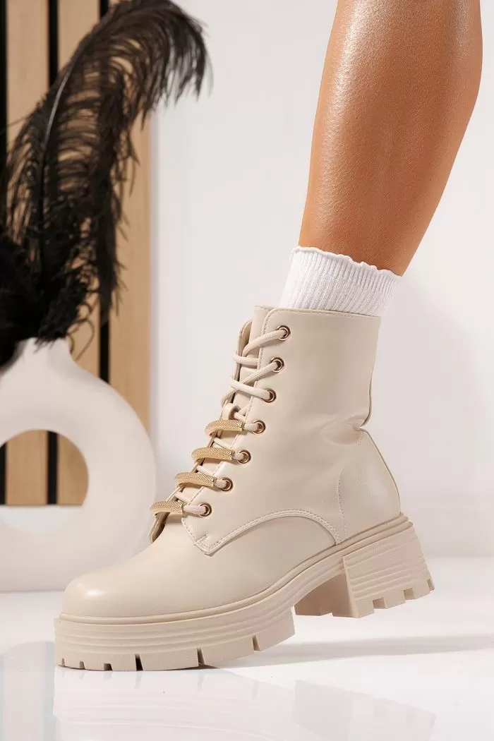 Ghete dama îmblanite bej din piele ecologica Julia #23087