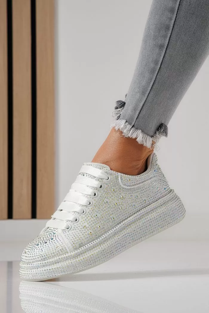 Adidasi dama albi din material textil Alexia #24008