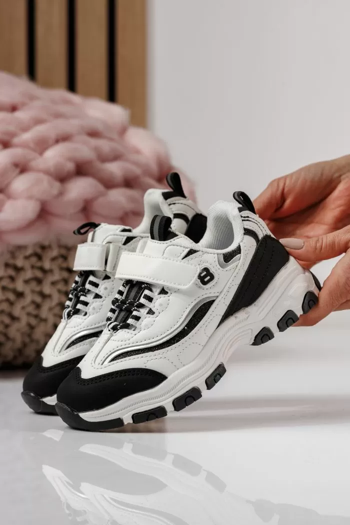 Adidasi copii negri din piele ecologica Arya #24028