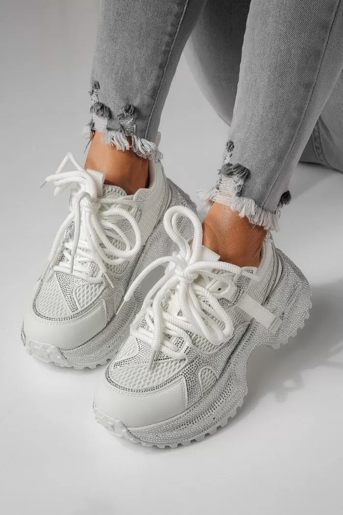 Adidasi dama albi din material textil Cezara #24055