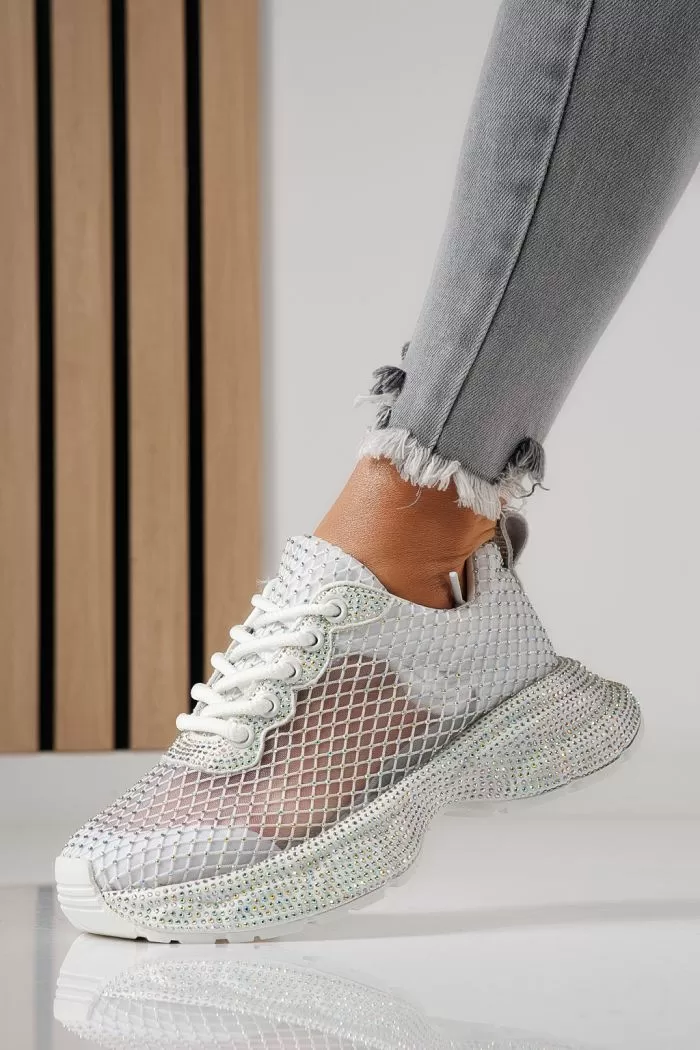 Adidasi dama albi din material textil Cataleya #24065