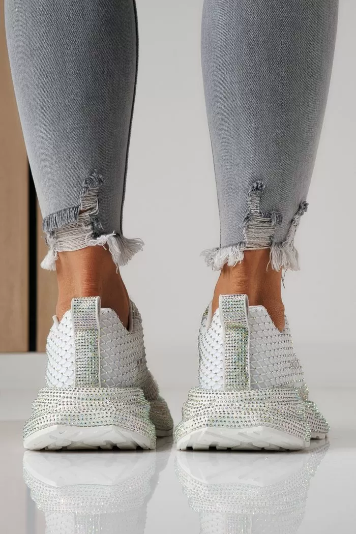 Adidasi dama albi din material textil Cataleya #24065