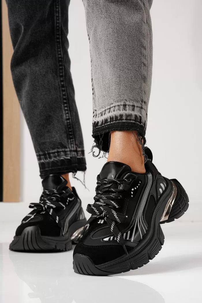 Adidasi dama negri din piele ecologica Denisa #24073