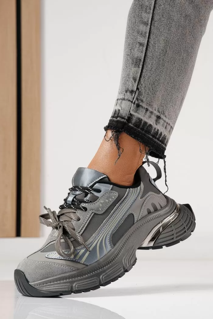 Adidasi dama gri din piele ecologica Denisa #24074