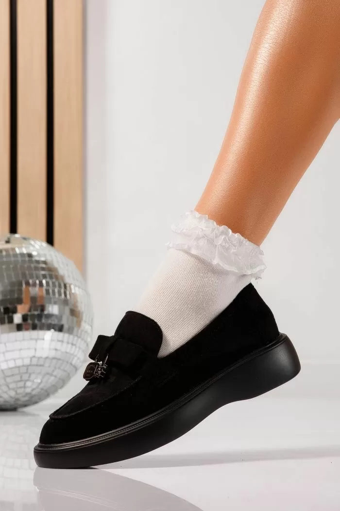 Pantofi casual dama negri din piele ecologica intoarsa Enisse #24084