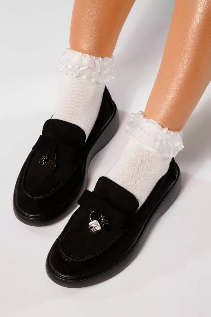 Pantofi casual dama negri din piele ecologica intoarsa Enisse #24084