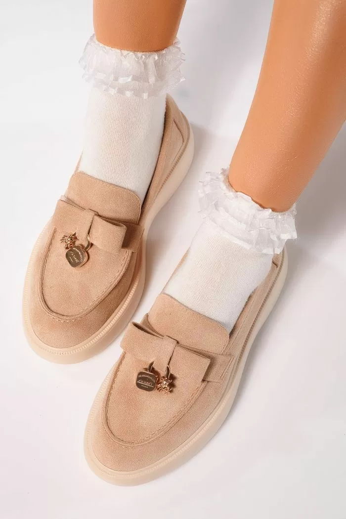 Pantofi casual dama bej din piele ecologica intoarsa Enisse #24085