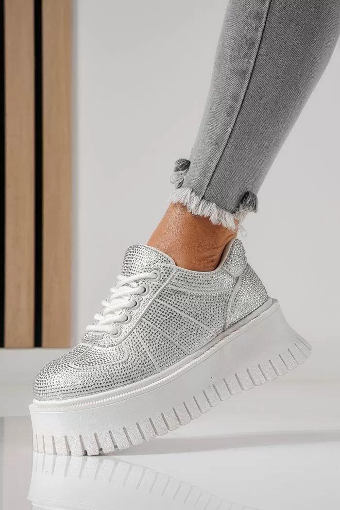 Adidasi dama albi din material textil Ellania #24093