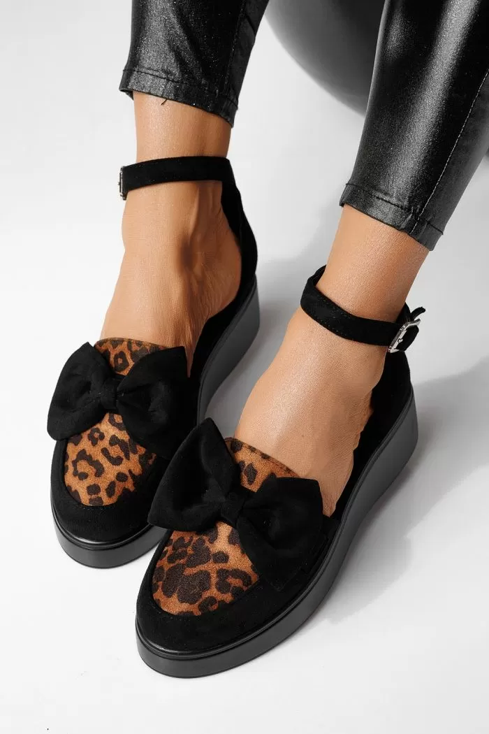 Pantofi casual dama leopard din piele ecologica intoarsa Ella #24094