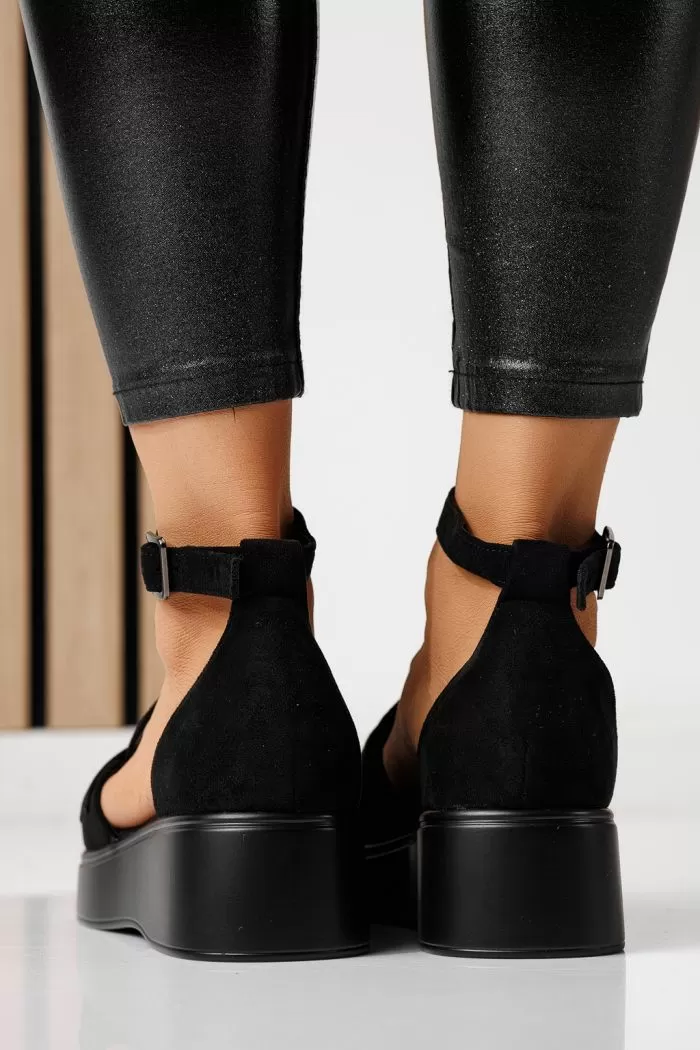 Pantofi casual dama negri din piele ecologica intoarsa Evelina #24097