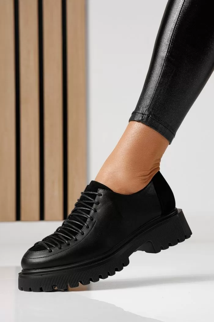 Pantofi casual dama negri din piele ecologica Elisa #24098