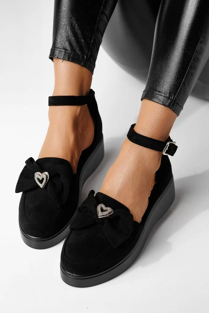 Pantofi casual dama negri din piele ecologica intoarsa Felicia #24102