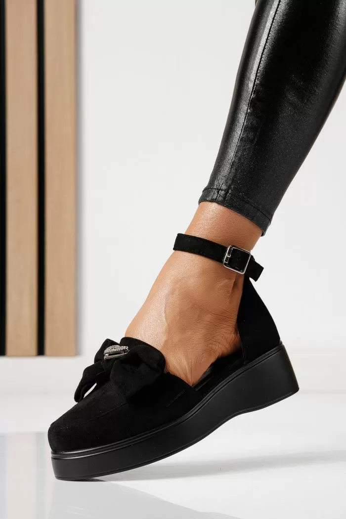 Pantofi casual dama negri din piele ecologica intoarsa Felicia #24102