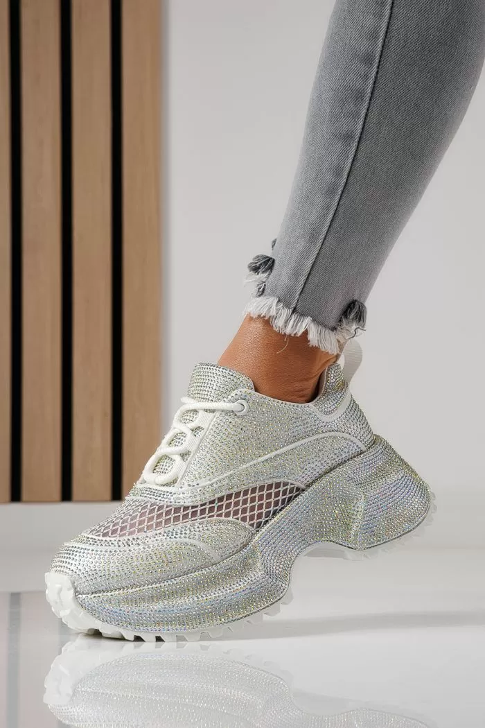 Adidasi dama albi din piele ecologica intoarsa Gabriela #24104