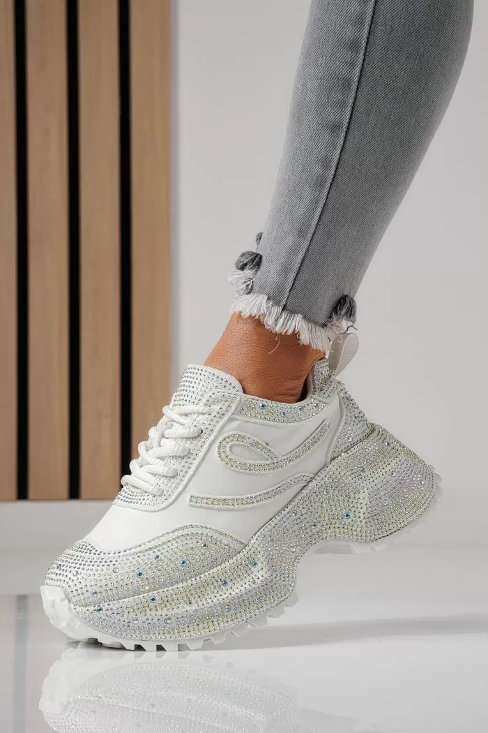 Adidasi dama albi din piele ecologica intoarsa Ioana #24111