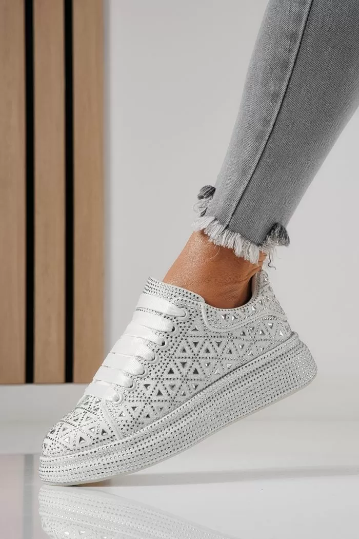 Adidasi dama albi din piele ecologica intoarsa Iris #24115