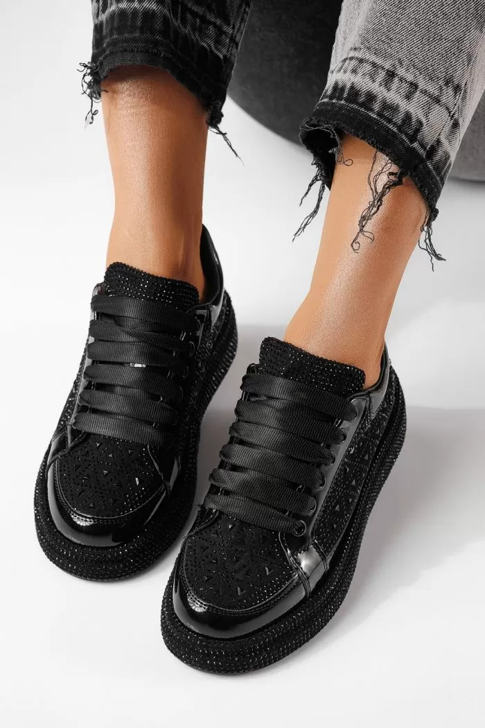 Adidasi dama negri din piele ecologica intoarsa Ilinca  #24116