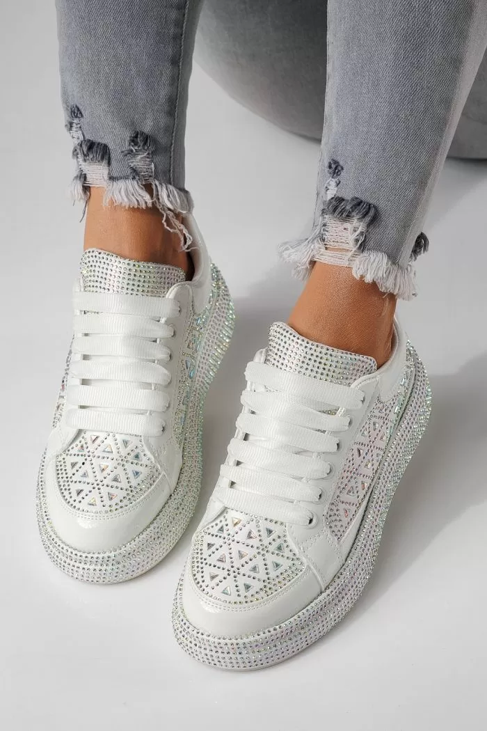 Adidasi dama albi din piele ecologica intoarsa Ilinca #24117