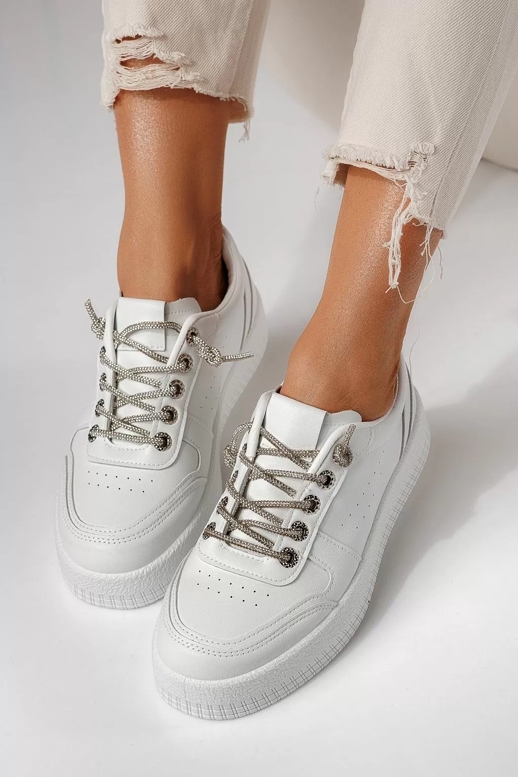 Adidasi dama albi din piele ecologica Nicole #24166