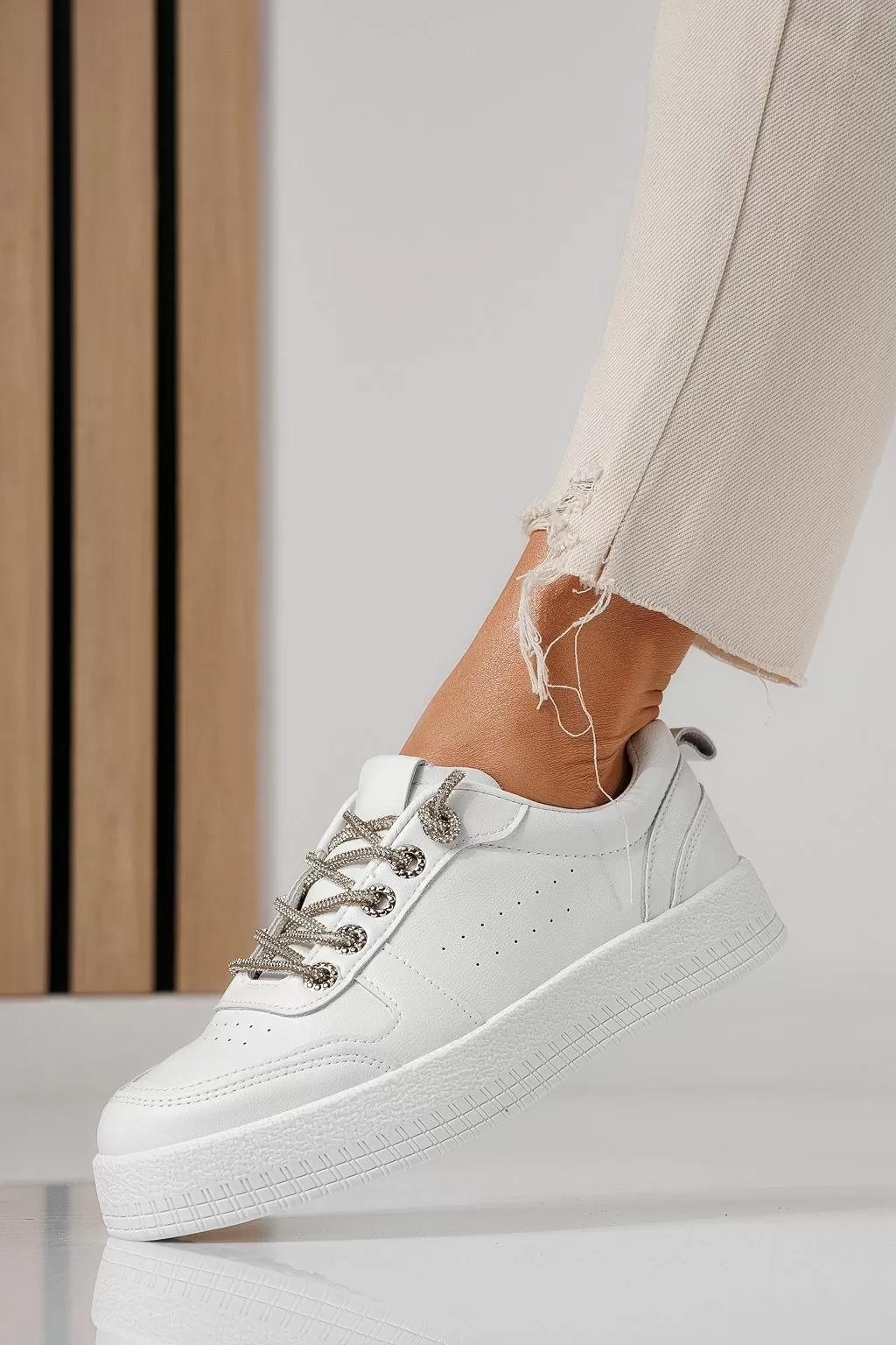 Adidasi dama albi din piele ecologica Nicole #24166