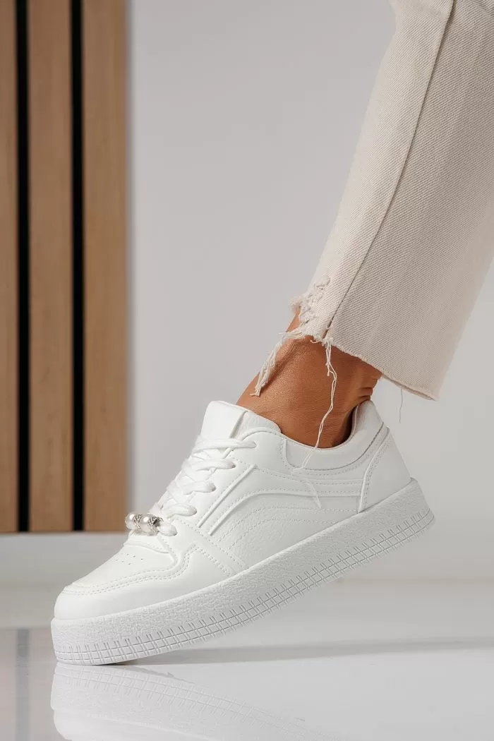 Adidasi dama albi din piele ecologica Oana #24174