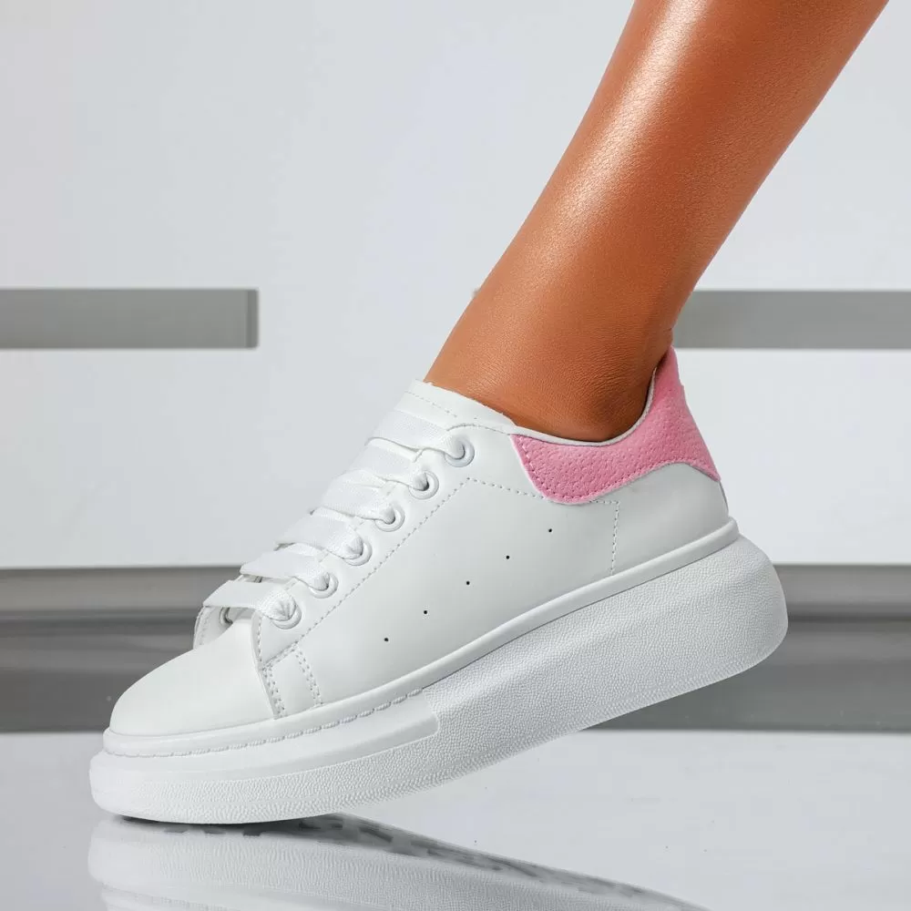 Adidasi dama albi din piele ecologica Raya #24179