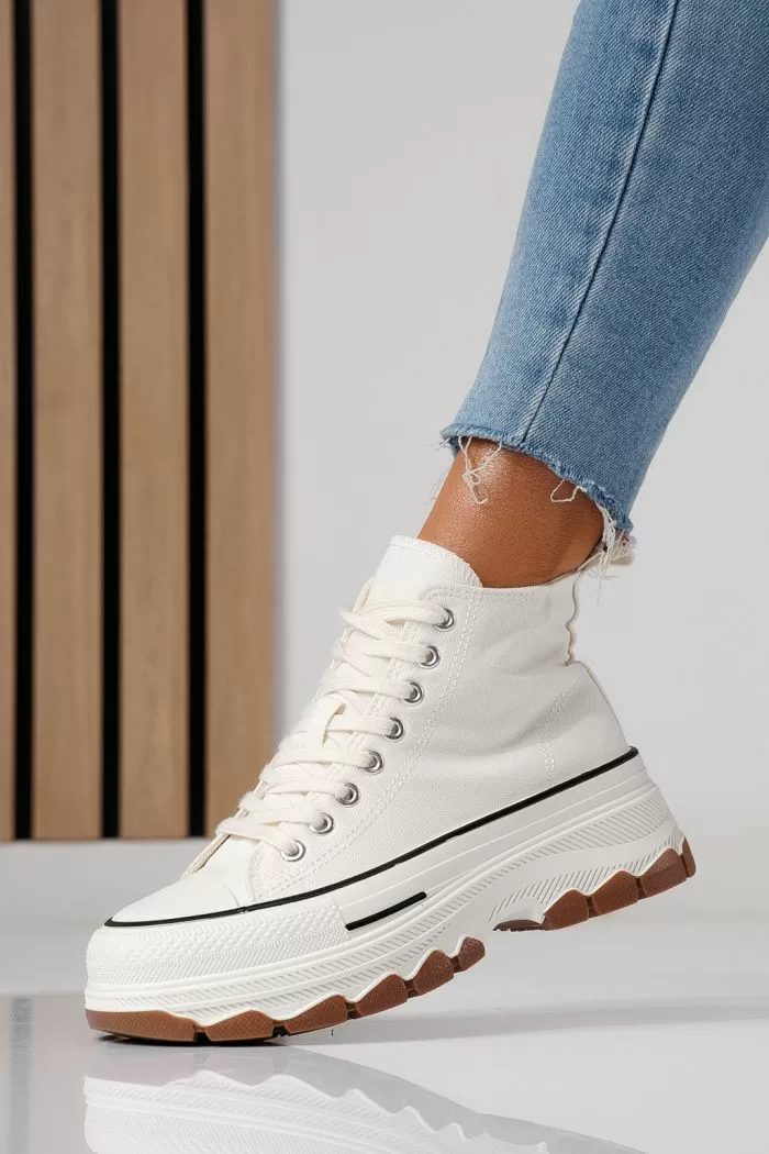 Adidasi dama albi din material textil Seline #24182