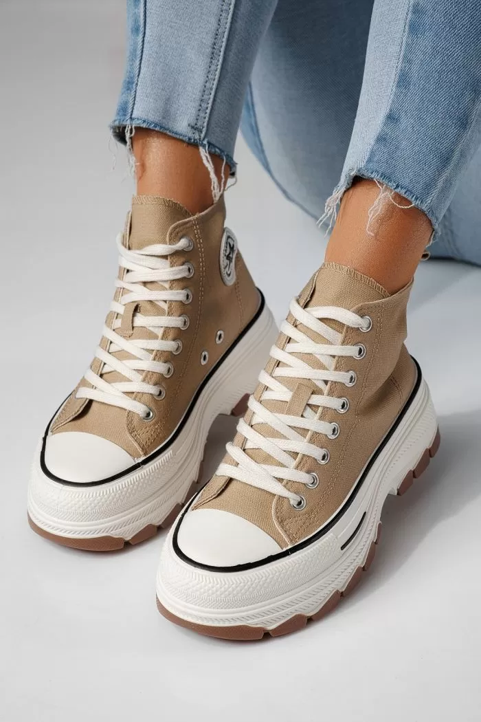 Adidasi dama khaki din material textil Seline #24186