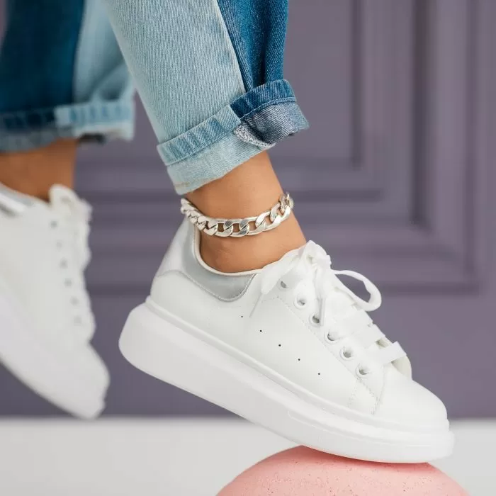 Adidasi dama albi din piele ecologica Raya #24198