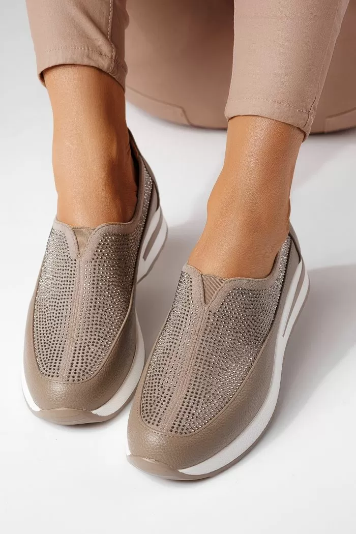 Pantofi casual dama khaki din piele ecologica Teona #24207