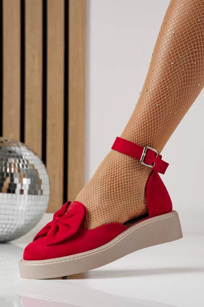 Pantofi casual dama fucsia din piele ecologica intoarsa Adina #24214