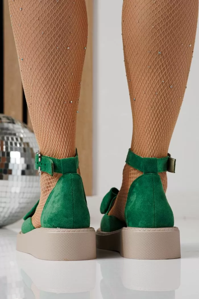 Pantofi casual dama verzi din piele ecologica intoarsa Adina #24217