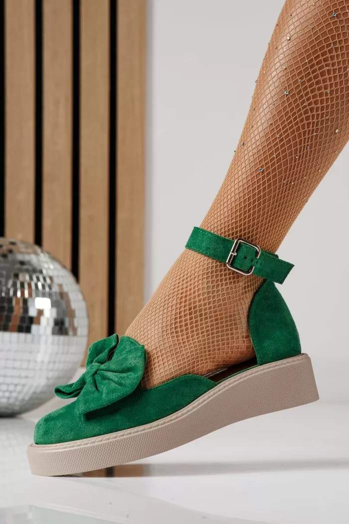 Pantofi casual dama verzi din piele ecologica intoarsa Adina #24217