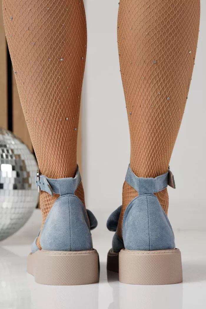 Pantofi casual dama albastri din piele ecologica intoarsa Adina #24218