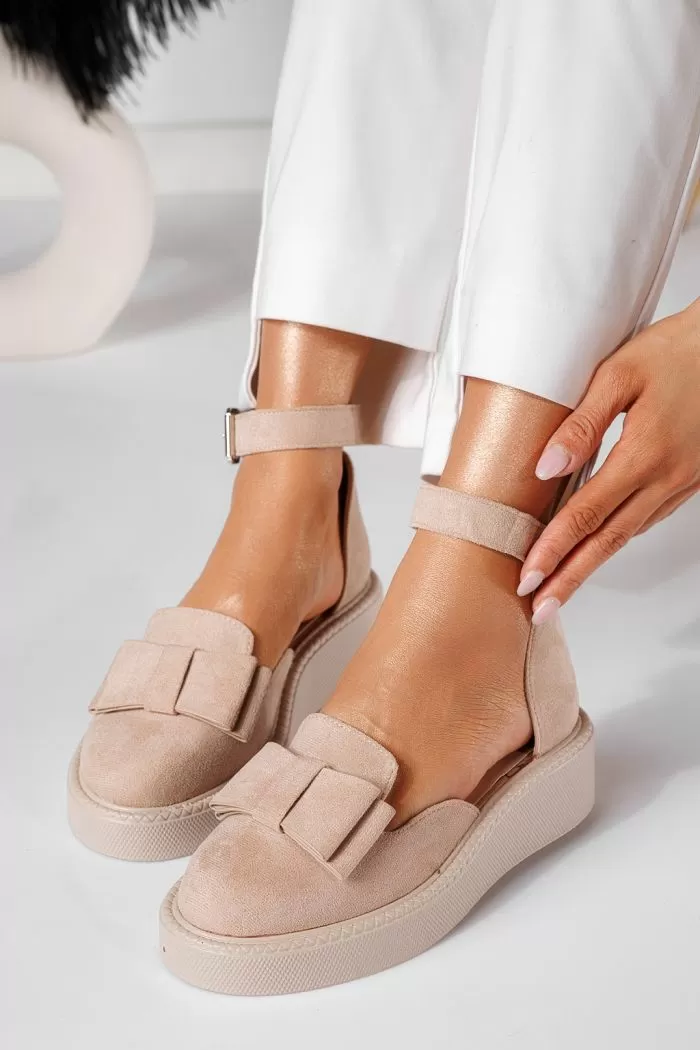 Pantofi casual dama bej din piele ecologica intoarsa Willy #24221