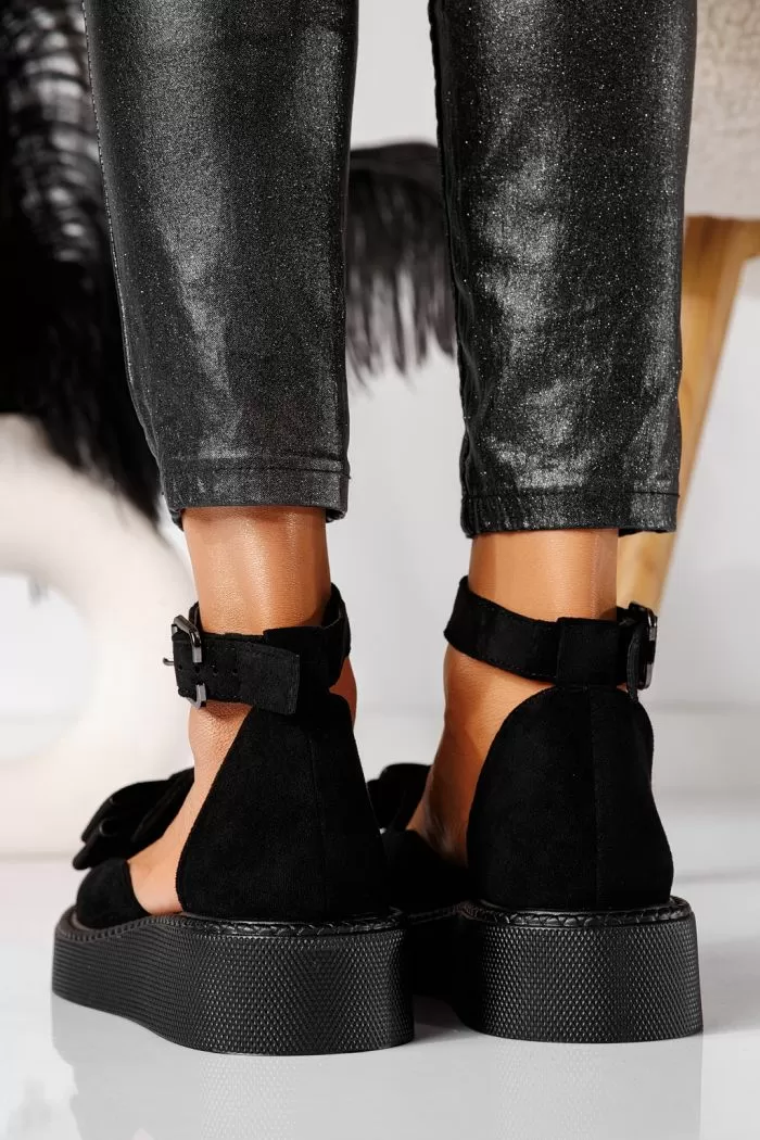 Pantofi casual dama negri din piele ecologica intoarsa Willy #24222