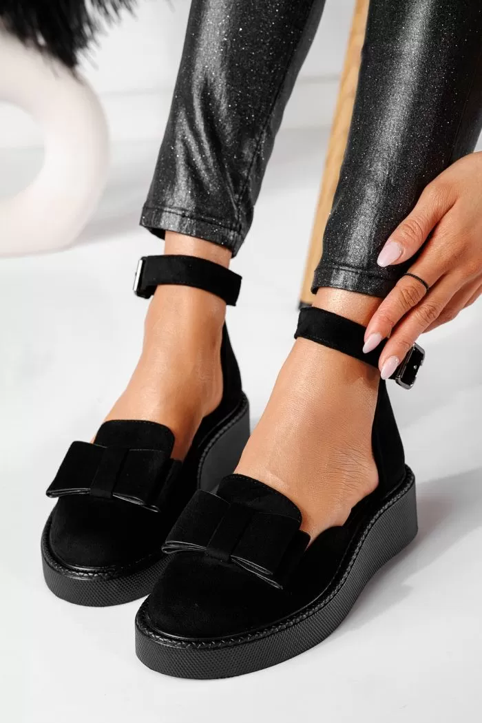 Pantofi casual dama negri din piele ecologica intoarsa Willy #24222