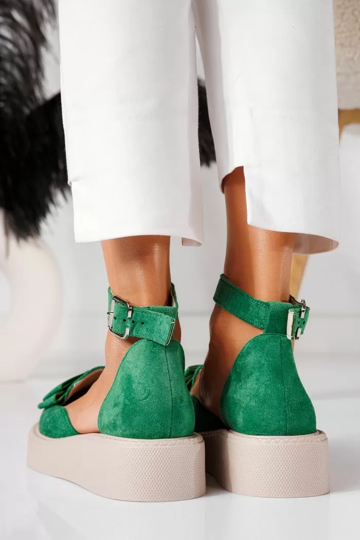 Pantofi casual dama verzi din piele ecologica intoarsa Willy #24223